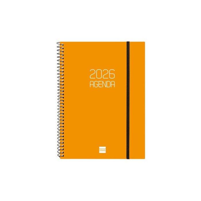 Agenda Anual (2026) Catalan Finocam Espiral Opaque Espiral Tapa Pp Con Goma E10 155X212 S/V Apais. Taronja