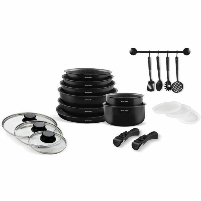 Arthur Martin AM558 Batería de Cocina Inducción Aluminio 20 Piezas con Mango Extraíble para Todo Tipo de Fuegos