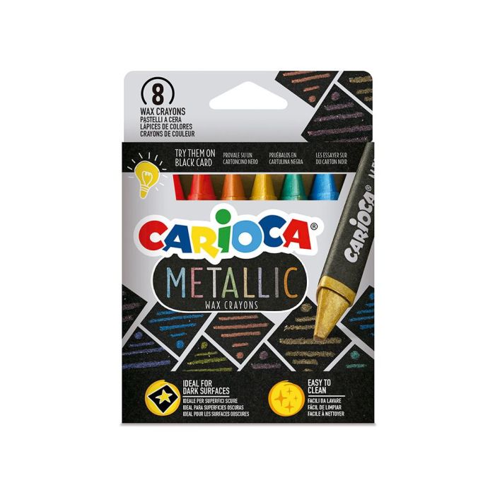 Lapices Cera Carioca Metallic Triangular Caja De 8 Unidades Colores Surtidos 1