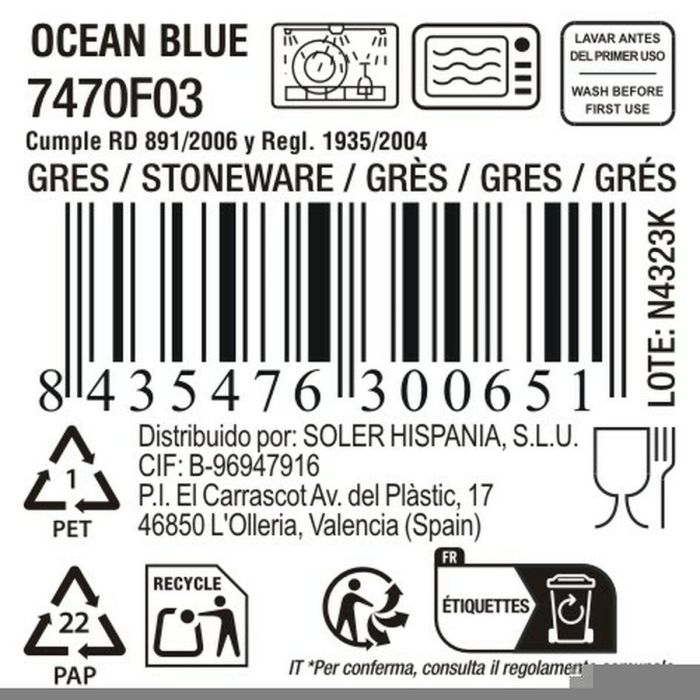 Plato Llano La Mediterránea Ocean blue (12 Unidades) 2 Plato Llano La Mediterránea Ocean blue (12 Unidades) 2