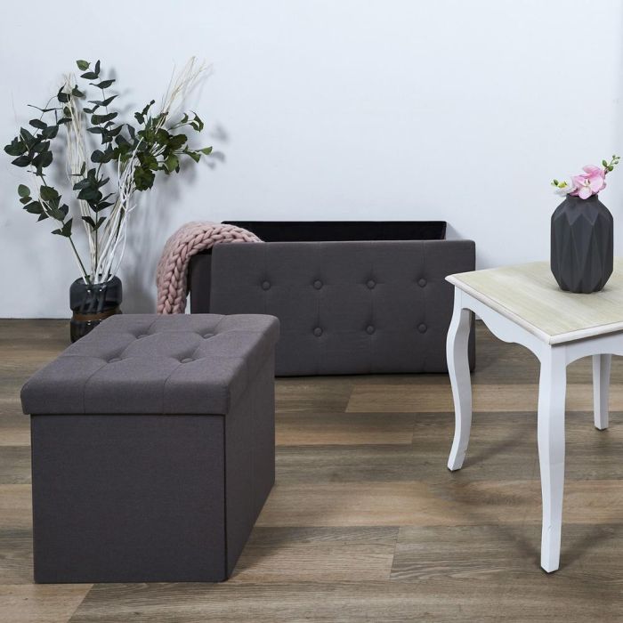 Home Deco Factory Caja-Puf Plegable Eleonor Gris con Almacenamiento 38x38x38 cm 6