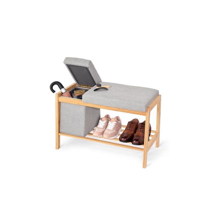 Banco bambu con cesto almacenaje y repisa para zapatos 70,5x36x48cm Banco bambu con cesto almacenaje y repisa para zapatos 70,5x36x48cm