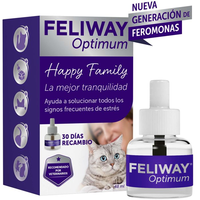 Feliway Optimum Recambio 48ml, Difusor para Gatos, Feromonas Felinas, Reduce Estrés, 70m² Feliway Optimum Recambio 48ml, Difusor para Gatos, Feromonas Felinas, Reduce Estrés, 70m²