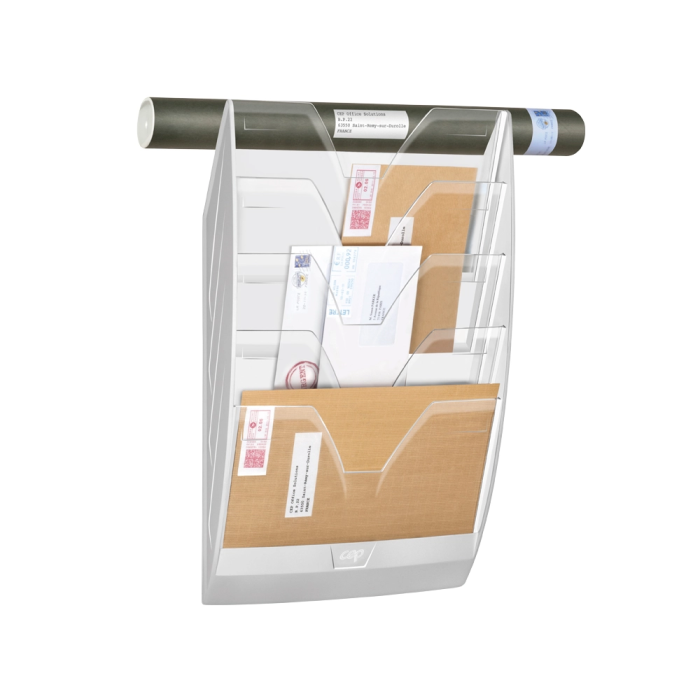Cep Expositor Mural Portacatalogos 5 Compartimentos Plastico Transparente Blanco 580x122x350mm 1
