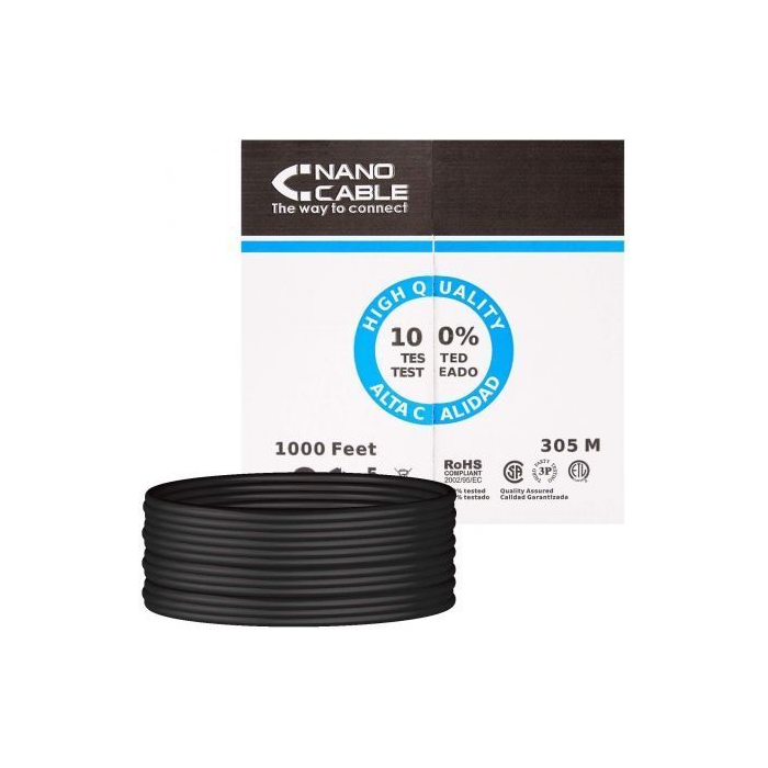 Bobina de Cable RJ45 para Exteriores UTP Nanocable 10.20.0504-EXT-BK Cat.6/ 305m/ Impermeable/ Negro 1 Bobina de Cable RJ45 para Exteriores UTP Nanocable 10.20.0504-EXT-BK Cat.6/ 305m/ Impermeable/ Negro 1
