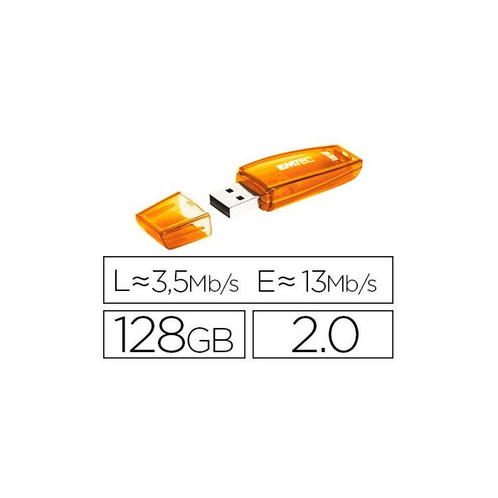 Memoria Usb Emtec Flash C410 128 grb 2.0 Naranja