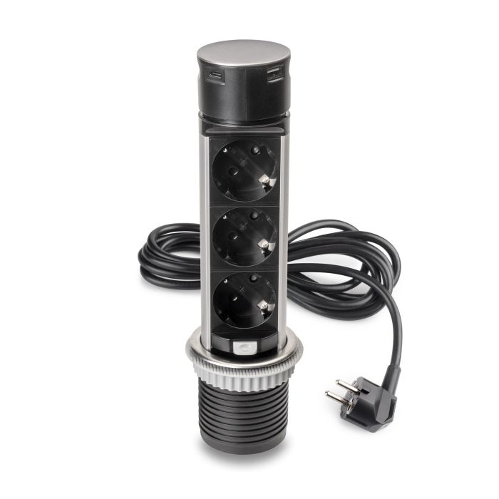 Emuca Multiconector extraíble Vertikal Push 60, diámetro 60mm, 3 enchufes tipo Schuko, 1 USB tipo A, 1 USB tipo C, Acero y Plástico, Acero inoxidable 0 Emuca Multiconector extraíble Vertikal Push 60, diámetro 60mm, 3 enchufes tipo Schuko, 1 USB tipo A, 1 USB tipo C, Acero y Plástico, Acero inoxidable 0