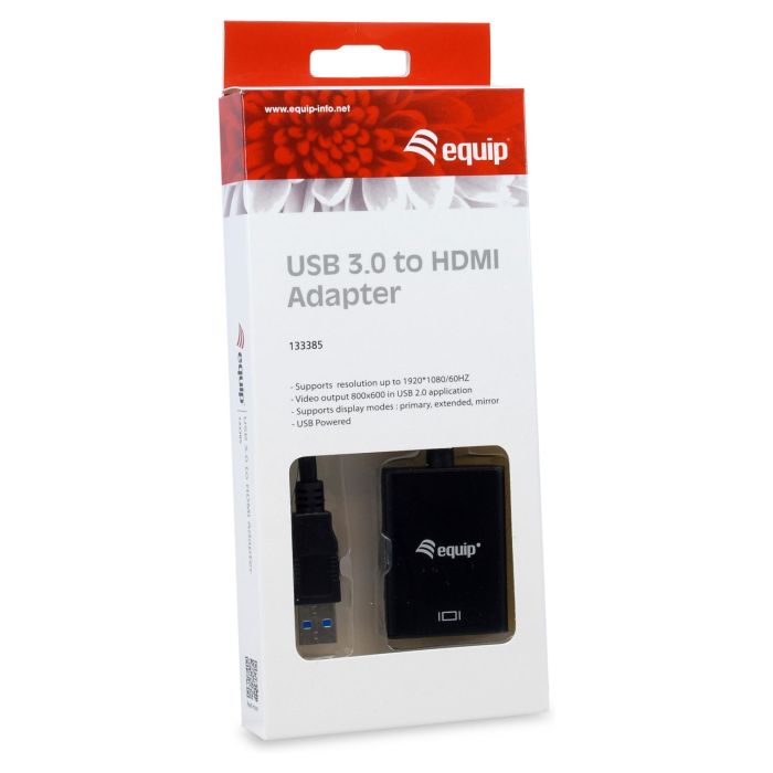 Adaptador Equip USB 3.0 a HDMI, Resolución hasta 1920x1080/60Hz, Compatible con Windows y Mac OS