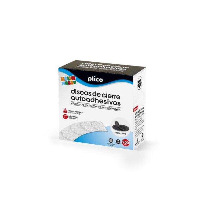 Discos Cierre Adhesivos Plico 20 Ø 200 Conjuntos Macho/Hembra Negro