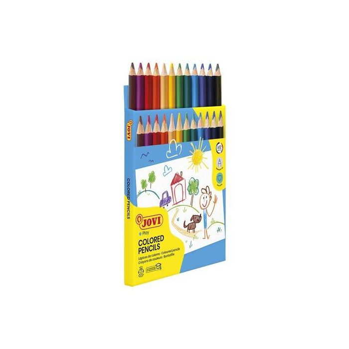Jovi Lápices de Colores Maxi Triangulares de Madera, Estuche de 12 Unidades Surtidas, para Niños