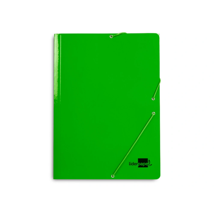 Liderpapel Carpeta Gomas Tres Solapas Cartón Plastificado Folio Color Verde 1