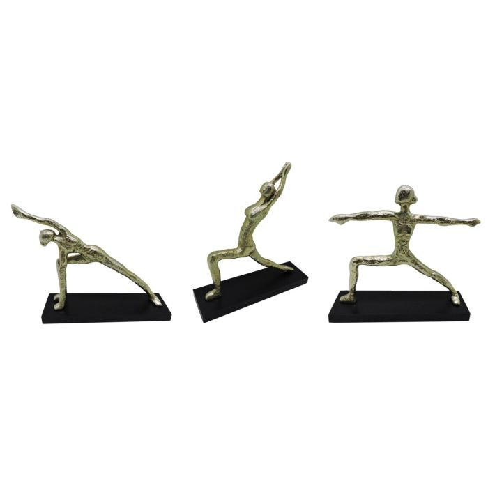 DKD Home Decor Figura Indio Yoga Dorado Negro de Aluminio y MDF 10x35x33 cm, Set 3 Unidades Decoración Surtida