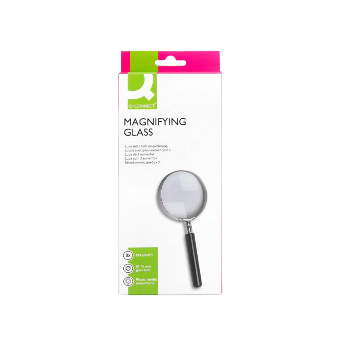 Q-connect Lupa Cristal Aro Metálico Mango Plástico Negro 75 mm 3 Aumentos 9 Q-connect Lupa Cristal Aro Metálico Mango Plástico Negro 75 mm 3 Aumentos 9
