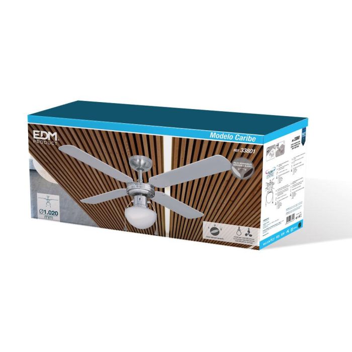 Ventilador de techo modelo caribe. color cromado. potencia: 50w aspas: ø102cm edm 5