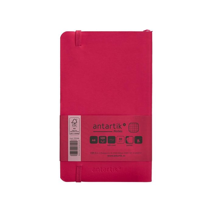 Cuaderno Con Gomilla Antartik Notes Tapa Blanda A6 Cuadricula Burdeos 100 Hojas 80 gr Fsc 2