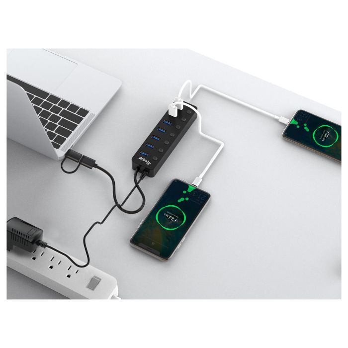 Equip Hub USB-C 3.2 Gen1 7xUSB-A Con Interruptores Adaptador USB-A y Alimentador