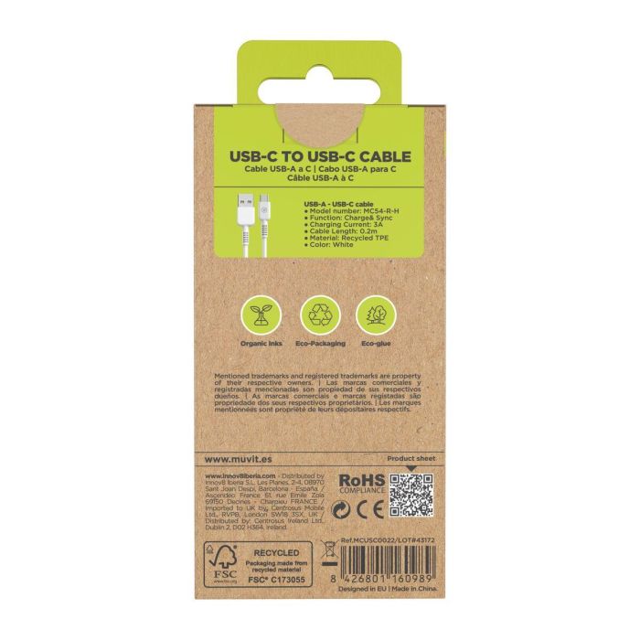 muvit for change cable USB a Tipo C 3A/27W 0.2m blanco 11