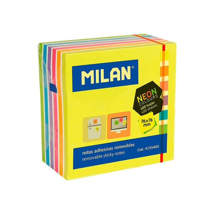 Pack 400 notas adhesivas 76x76mm colores fluor milan 1