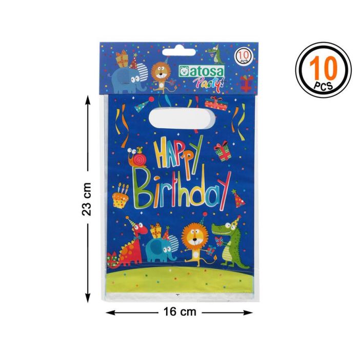 Set 10 Bolsas De Cumpleaños Animales Felices Happy Birthday