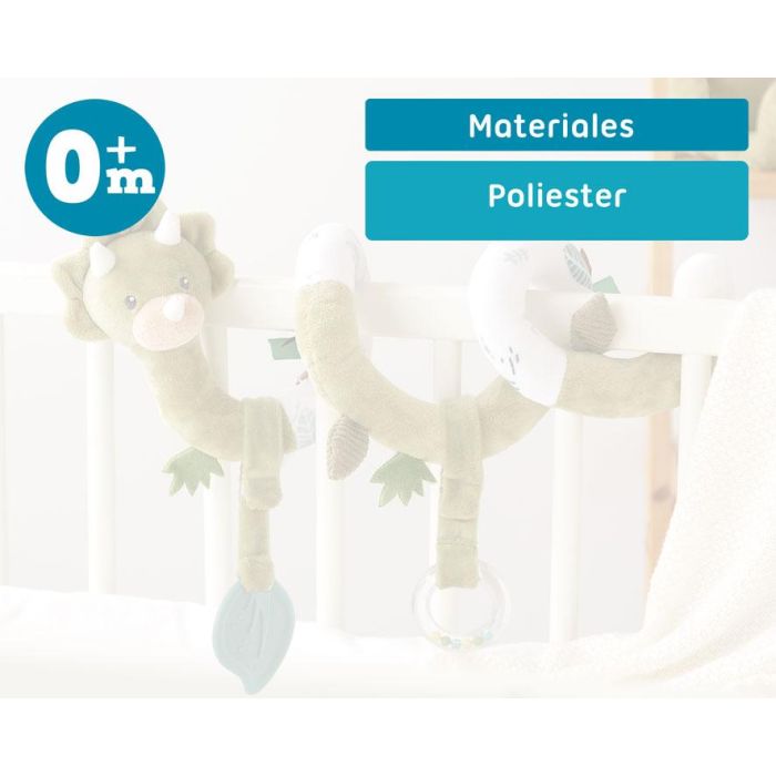 KioKids - Peluche Juguete Espiral Dinosaurio Verde para Bebé +0 Meses, para Cuna, Silla de Paseo y Colección, Material Polyester, Lavable 30° 4