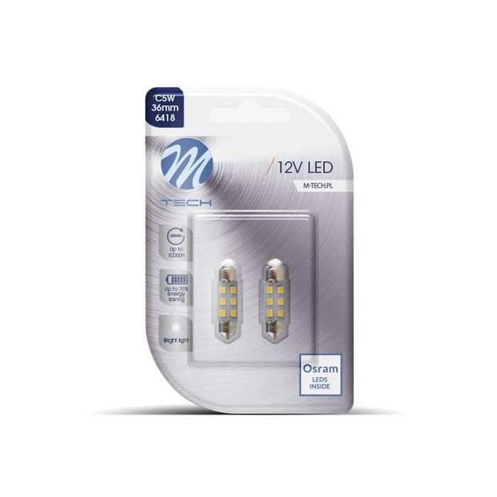 M-Tech MTECLB028W | Blister 2x Bombilla LED C5W 36mm 6xSMD2835 OSRAM | Blanco 12V para Coche Interior y Matrícula M-Tech MTECLB028W | Blister 2x Bombilla LED C5W 36mm 6xSMD2835 OSRAM | Blanco 12V para Coche Interior y Matrícula