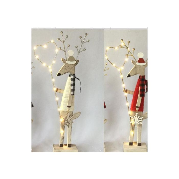 DKD Home Decor Figura Navidad Reno de Madera MDF con LED, Fantasía, Colores Surtidos, 4x11x27 cm - Pack 6 Unidades 1