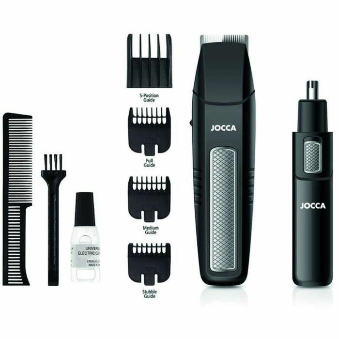 Jocca 1439 Kit Barba 5 en 1 con 4 Peines - Negro y Acero Inoxidable