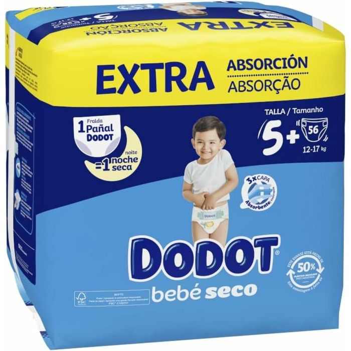 DODOT Etapas Extra Pañales Talla 5 (12-17 kg) con Microperlas Absorbentes y 3 Tubos Ultra-absorbentes, 56 Unidades 3