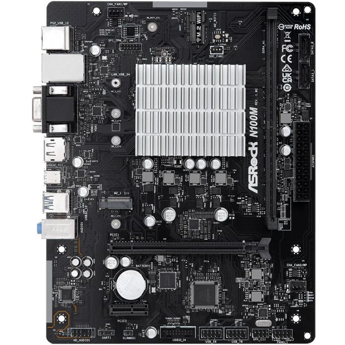 ASRock 90-MXBK80-A0UAYZ Placa Base N100M con CPU Integrada, DDR4, Micro ATX, Intel UHD Graphics