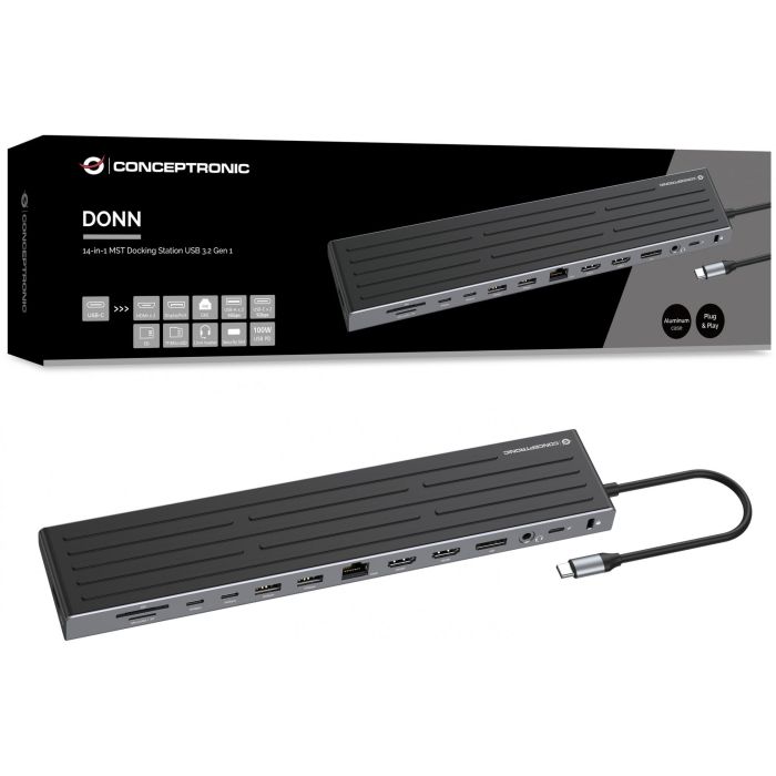 Conceptronic DONN32B Docking Station USB Tipo C 14 en 1 con 100W Power Delivery y Soporte para 3 Monitores 4 Conceptronic DONN32B Docking Station USB Tipo C 14 en 1 con 100W Power Delivery y Soporte para 3 Monitores 4
