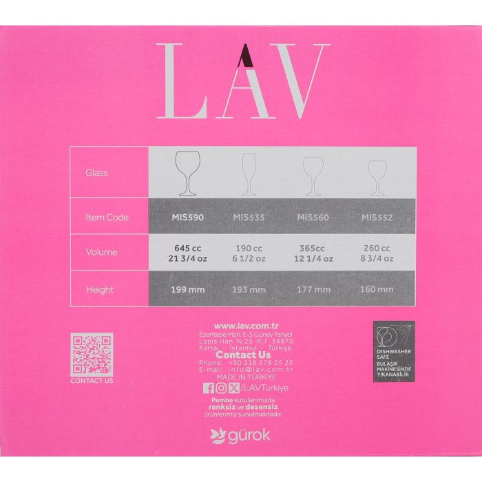 Lav Set de 6 Copas para Combinados Misket, 645 ml (9.5 cm diámetro x 20 cm alto) (4 Cajas) 1