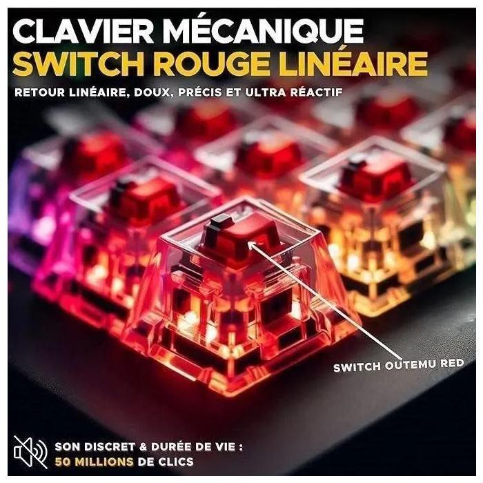 The G-Lab KEYZ TITAN Teclado Mecánico para Juegos con Interruptor Rojo, Azerty, Triple Modo, RGB, Blanco