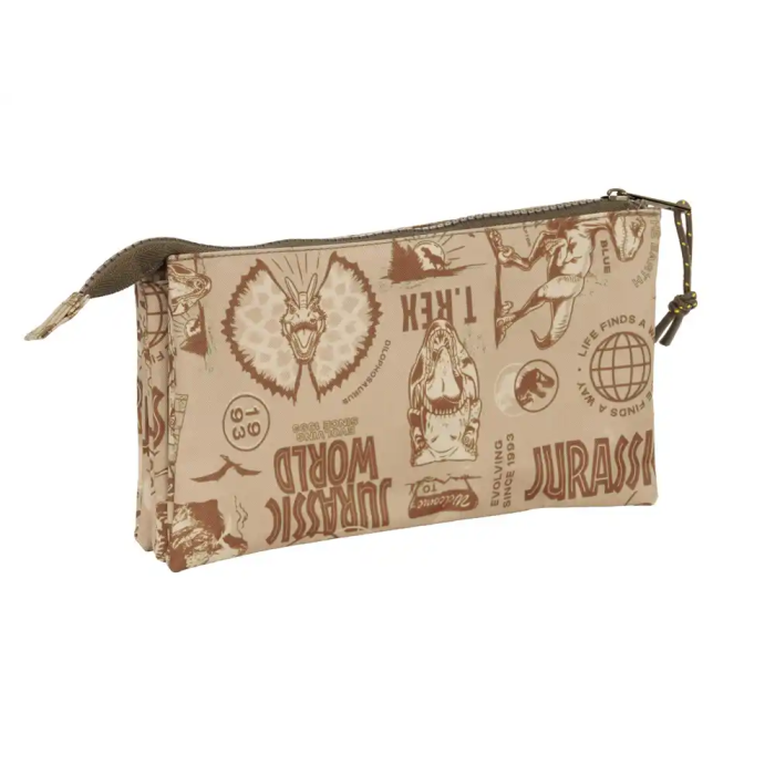 Portatodo Triple Jurassic World Beige 22 x 12 x 3 cm 1