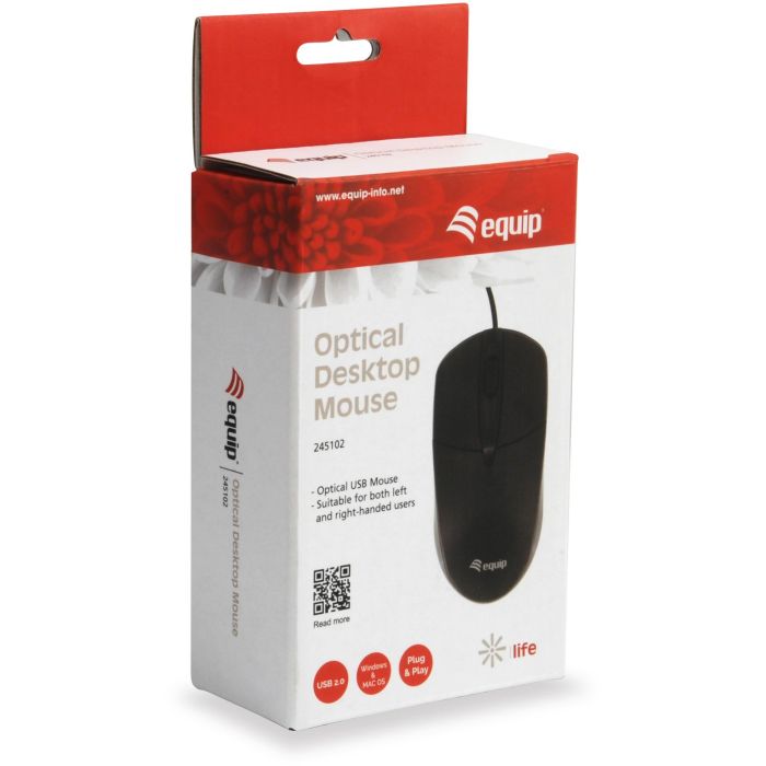 Equip Ratón Óptico 2 Botones Rueda USB para Oficina Negro 1000 DPI Ambidextro Cable 1.35m Windows Mac 1