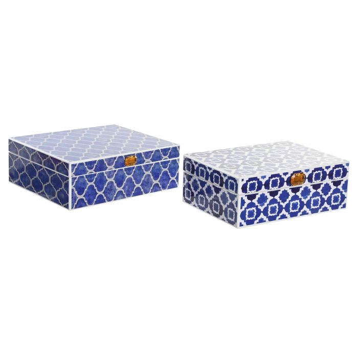 DKD Home Decor Joyero Mediterraneo Azul Marino 20 x 8 x 24 cm Set de 2
