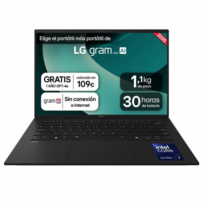 LG 14Z90T - G U7 - 255H Portátil LG gram 14" WUXGA Intel Core Ultra 7, 32 GB RAM, 1 TB SSD, Windows 11 Home
