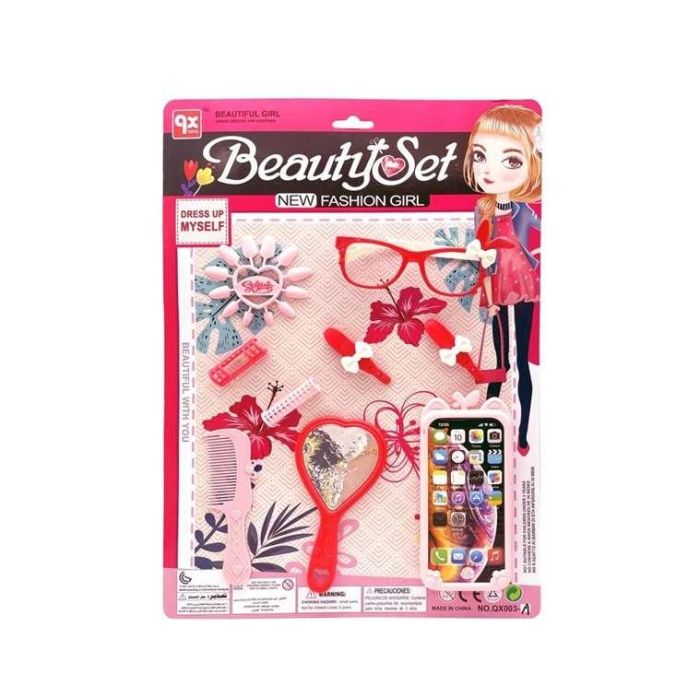 Juinsa Juego de Belleza Infantil con Teléfono Móvil para Niñas, Set de Tocador de Juguete con 24 Accesorios, Plástico, Edad 3+ Años