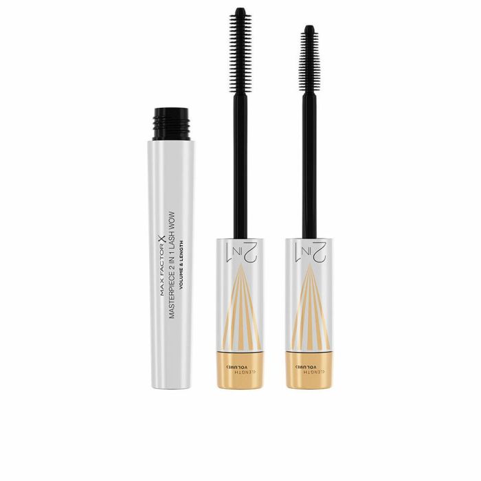 Max Factor #001-black Máscara de Pestañas MASTERPIECE 2 IN 1 LASH WOW, Volumen y Longitud, Waterproof, Vegana, Negro 7 ml