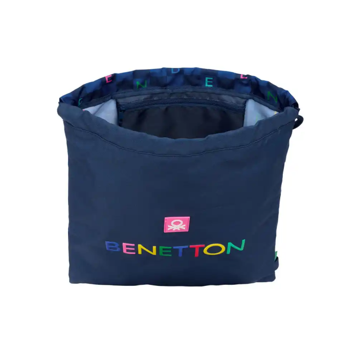 Bolsa Mochila con Cuerdas Benetton Damero Azul marino 35 x 40 x 1 cm 3