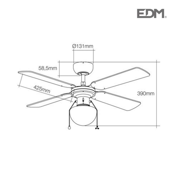 Edm Ventilador de Techo Caribe Cromado Ø102cm 50W con Luz