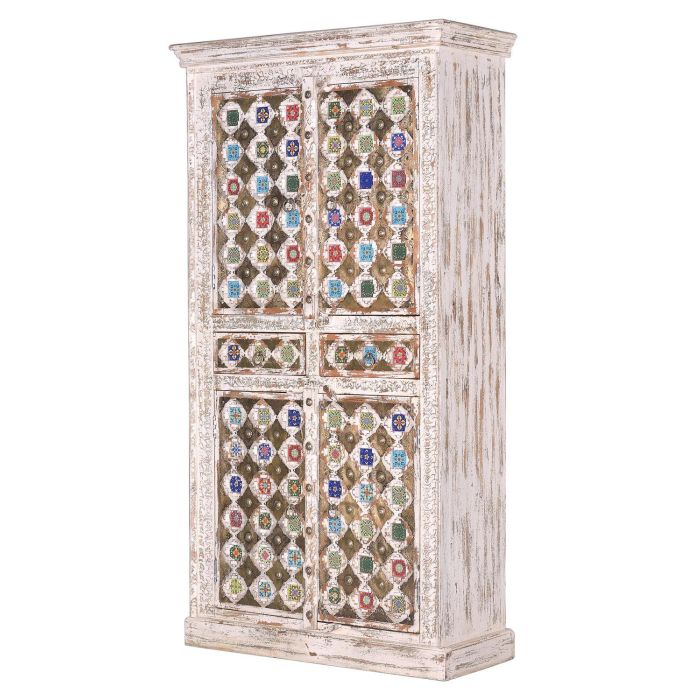 Giner y Colomer Armario Madera de Mango con Detalles de Cerámica y Bronce Blanco Envejecido 185 cm 0 Giner y Colomer Armario Madera de Mango con Detalles de Cerámica y Bronce Blanco Envejecido 185 cm 0