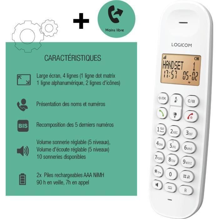 Logicom LOG3483071500094 Teléfono Fijo Inalámbrico DECT ILOA 150 SOLO Blanco, Sin Contestador Automático 5