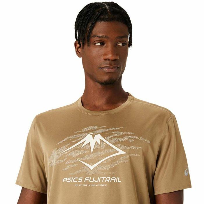 Camiseta de Manga Corta Hombre Asics Fujitrail Logo Ss Top Marrón Beige 3