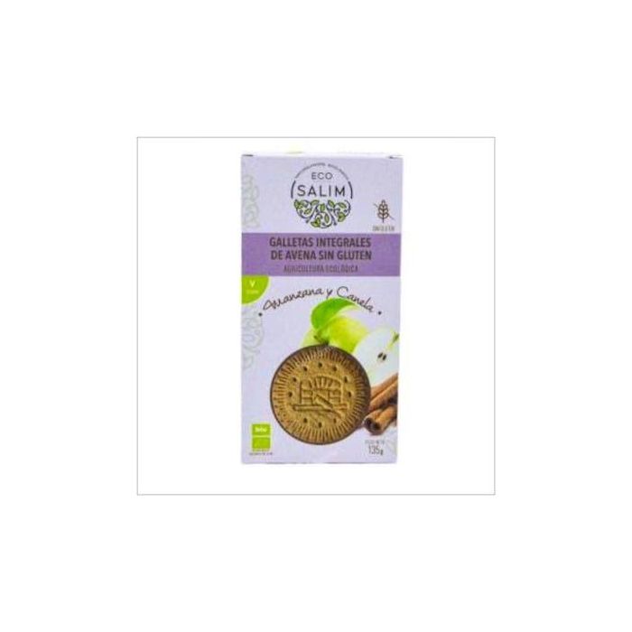 ECO SALIM Galletas de Avena Manzana Canela Bio Sin Gluten 135g - Alto contenido en fibra, aptas para veganos