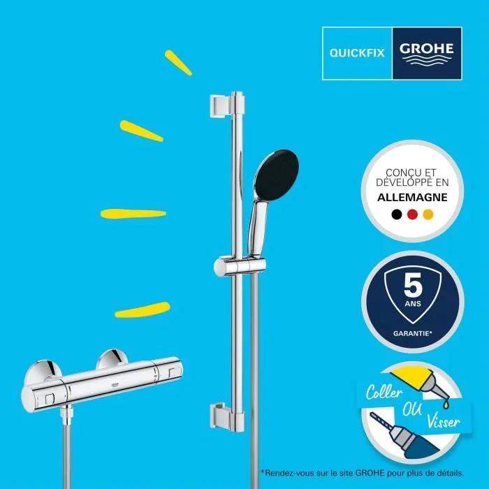 Grohe 34597001 Conjunto de Ducha Termostático con Rociador 1 Chorro, Barra 60cm, Flexo y Acabado Cromo 4