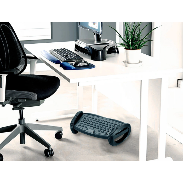 Q-connect Reposapies con Función de Balanceo, Ajustable en Altura, Ergonómico, Masaje, Superficie Antideslizante, Negro, 417x225x135 mm 2