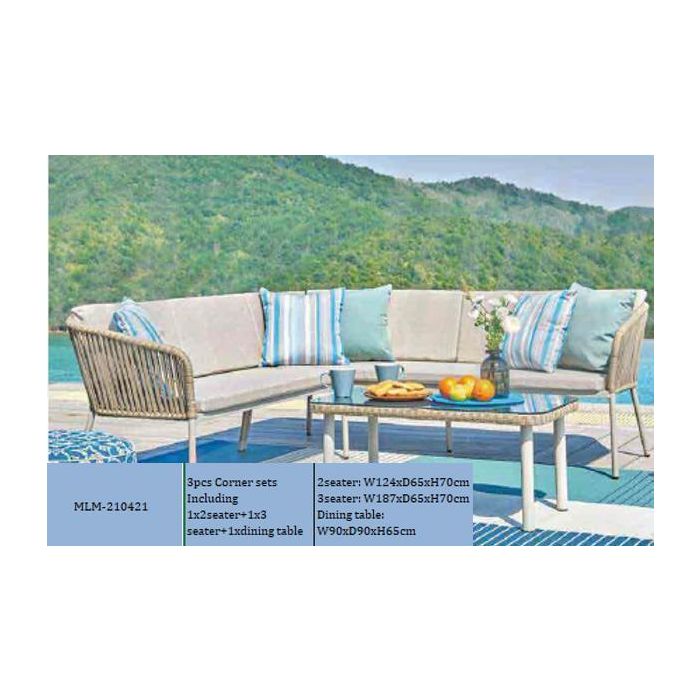 DKD Home Decor Sofá de Terraza y Jardín de Ratán Sintético Blanco y Marrón Claro, Set 3 piezas, 190x70x190 cm Desmontable 1