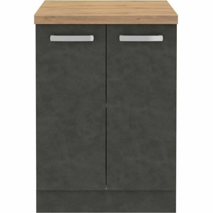 Armario bajo con 2 puertas batientes - Gris mate - L 60 x P 51,6 x H 85 cm - LASSEN Armario bajo con 2 puertas batientes - Gris mate - L 60 x P 51,6 x H 85 cm - LASSEN