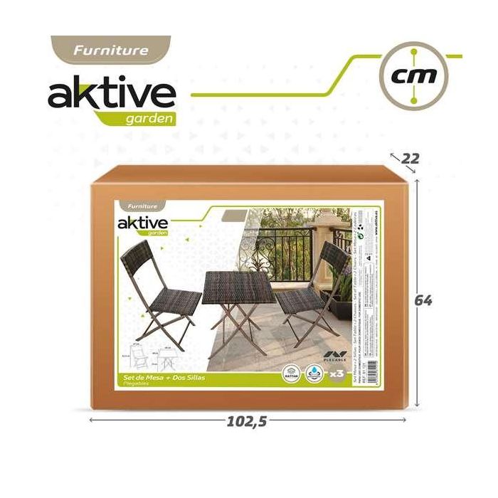 Conjunto de mesa cuadrada plegable (60x72 cm) + 2 sillas de ratán (44x83,5 cm) aktive 5 Conjunto de mesa cuadrada plegable (60x72 cm) + 2 sillas de ratán (44x83,5 cm) aktive 5