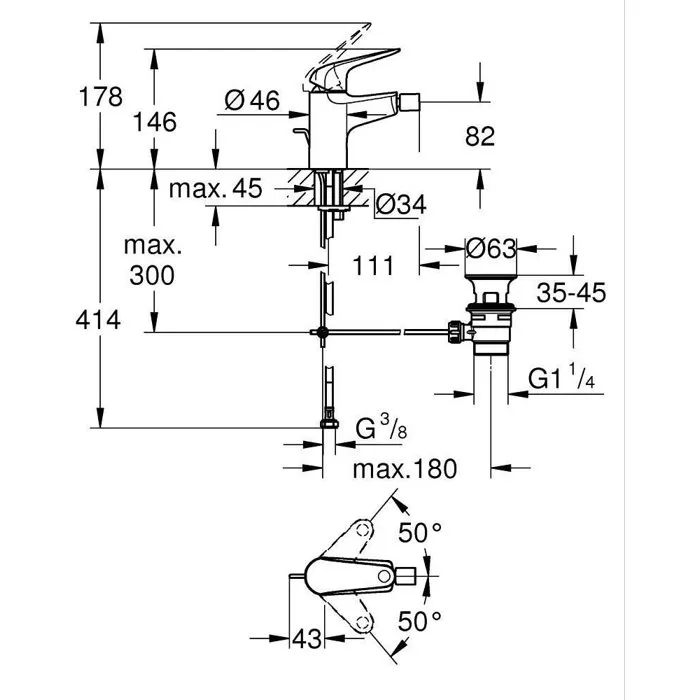 Grohe Mezclador Monomando de Bidé 24332001 Cromo Ahorro de Agua 1